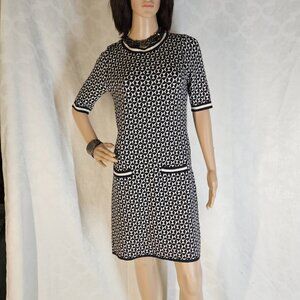 ***Chic Blue Navy and White Geometric Pattern Dress by Boden***